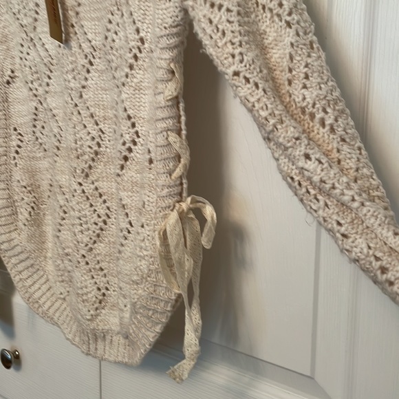 NWOT, American Rag Crochet Sweater Top with Tie Sides & Curved Hems - Picture 6 of 12